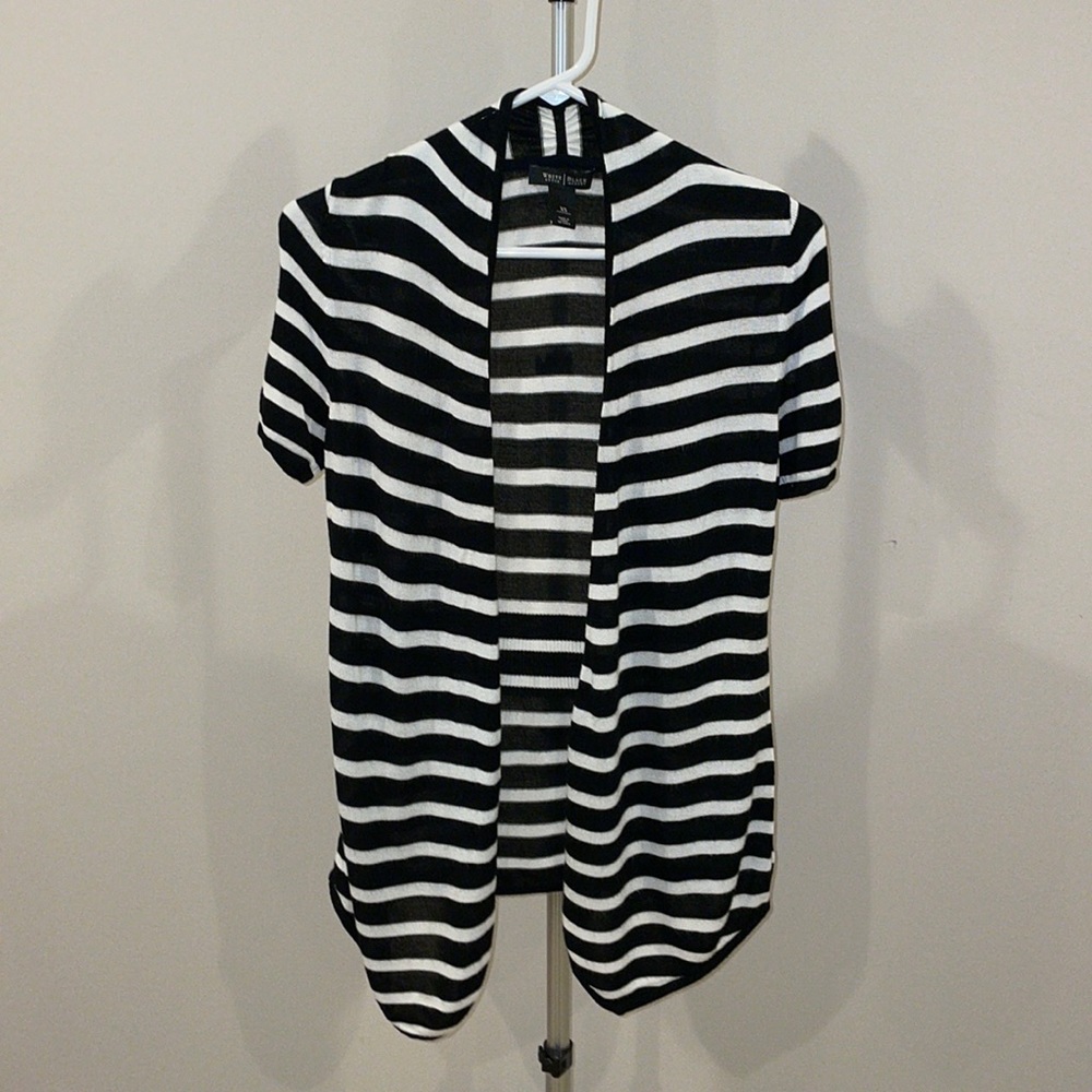 WHBM Black and White Striped Open Front Cardigan Sweater, XS